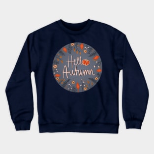 Hello Autumn! leafy autumn badge style illustration Crewneck Sweatshirt